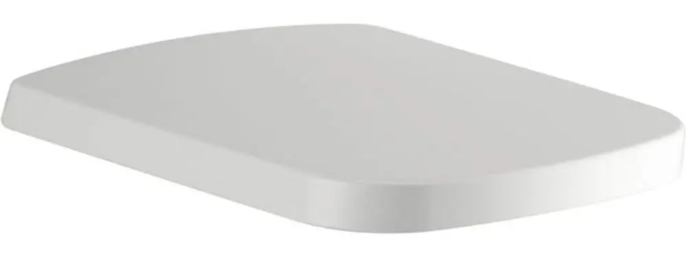 Weißer WC-Sitz von Ideal Standard, rechteckige Form mit abgerundeten Ecken, glatte Oberfläche, geeignet für standardisierte Toiletten.